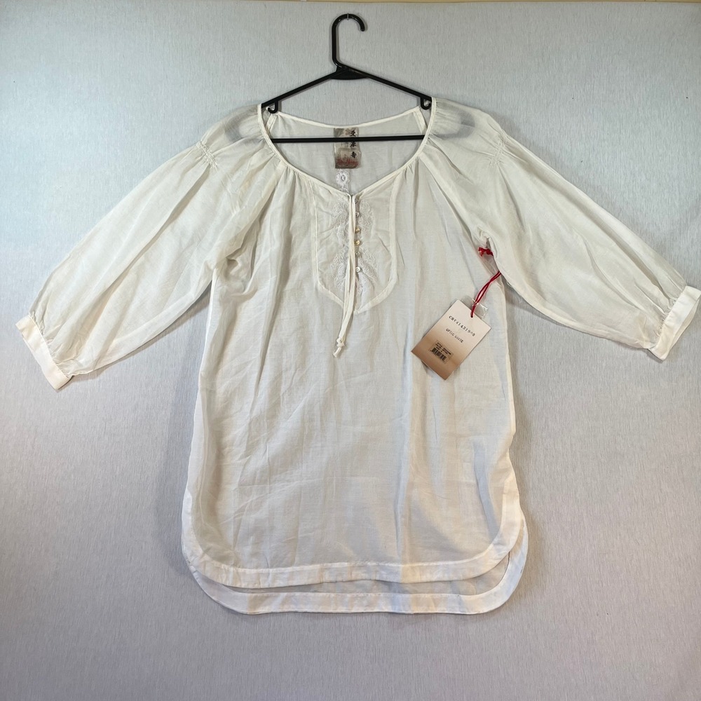 NEW Da Nang Small Sheer Top Silk Blend Embroider Peasant Blouse CSV41431900 NWT